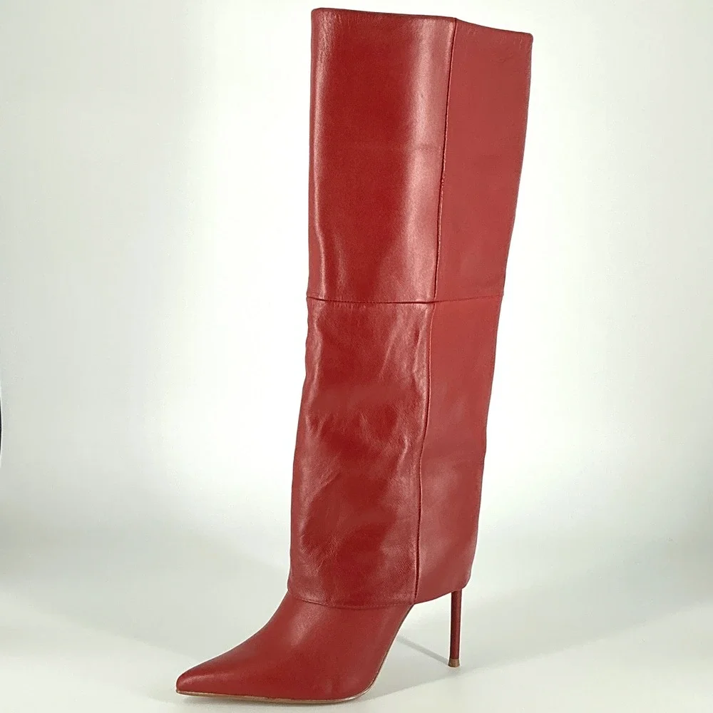 Steve Madden Size 6‎ Smith NEW Red Leather Foldover Pointed Stiletto Boots $200